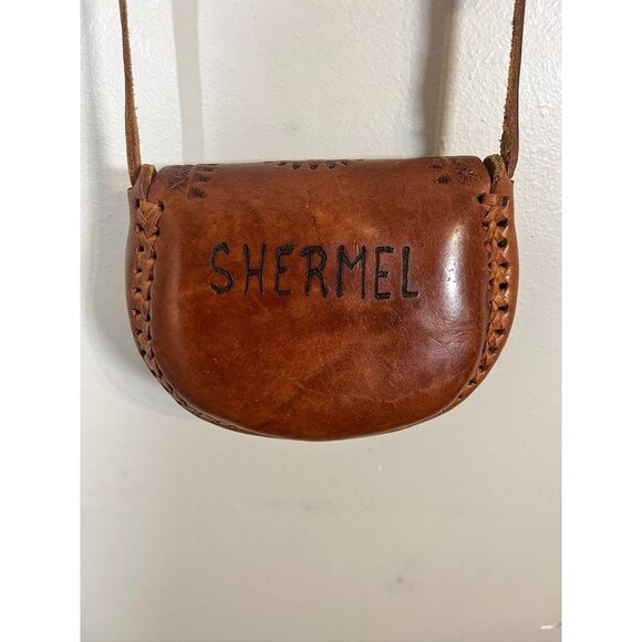 Vintage Hand Tooled Leather Brown S Boho Western Floral Crescent Medallion 70s - Picture 2 of 13